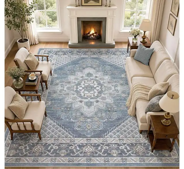 Tortania Area Rug 10x14 Living Room Rug Washable SoftBlue in Rugs, Carpets & Runners in Hamilton - Image 2