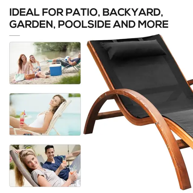 Outdoor Wood Chaise Lounge Chair Recliner Patio Camping with Hea in Patio & Garden Furniture in Markham / York Region - Image 7