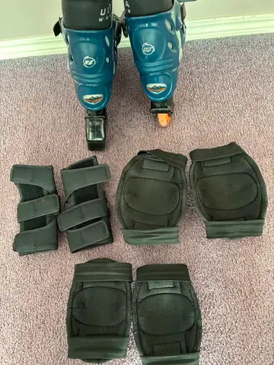 Sz 13 J  Ultra Wheels roller blades AND 360 Protective Gear, View more