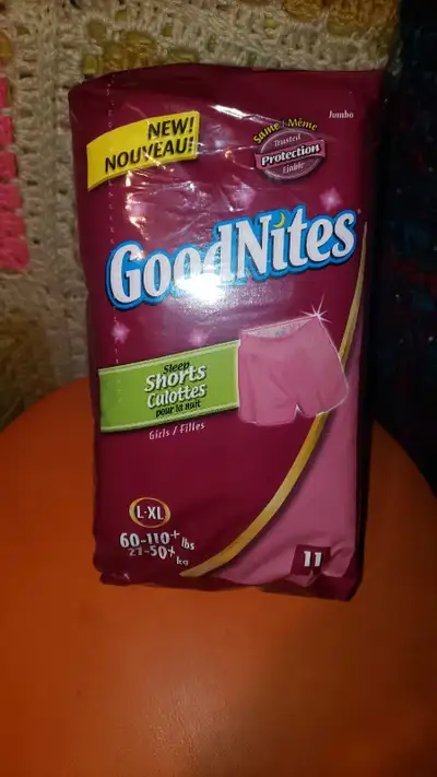These GoodNites Sleep Shorts for Girls in L-XL size (60-110+ lbs) provide trusted protection for bed...