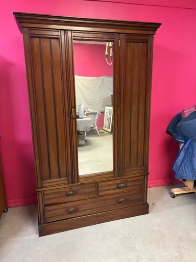 Vintage Wooden Wardrobe with Mirror, View more