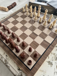 NEW IN BOX- 15” Walnut Wood Chess set - hand carved