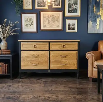 Solid Oak Knechtel Dresser – Satin Black + Natural Wood, View more