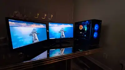 Dual monitor gaming pc setup Pc Specs: Ryzen 7 3700x RTX 3070 8gb 16gb 3600mhz ram Aorus B450 mother...