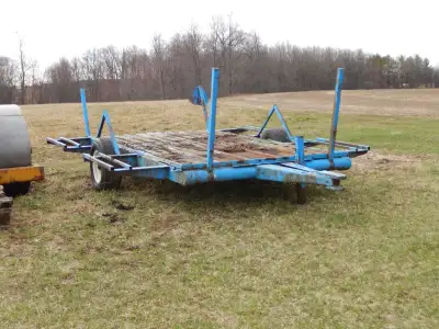 Heavy duty trailer (made from Hesston Hay stacker). Bed is 7' x 12'. Extensions shown out side of tr...