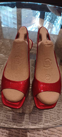 Franco Sarto red lacquer sandals