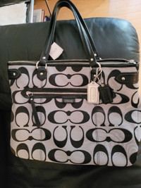 Coach L Black & Silver Large Handbag Purse - Brand New With Tags
