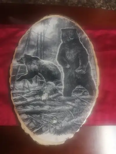 Bear picture on real wood, View more