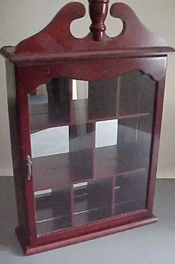 SELLING THIS KNICK KNACK CURIO DISPLAY WALL CABINET WITH GLASS DOOR AND TEARDROP PULL, DARK WOOD WIT...