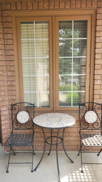 Steel patio set, table and 2 chairs