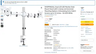 Dual monitor arm UP TO 32" monitors, View more