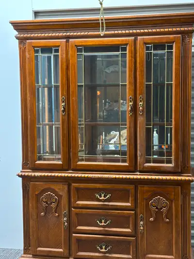 Solid Oak Wood China Cabinet / Display Hutch with Glass Doors, View more