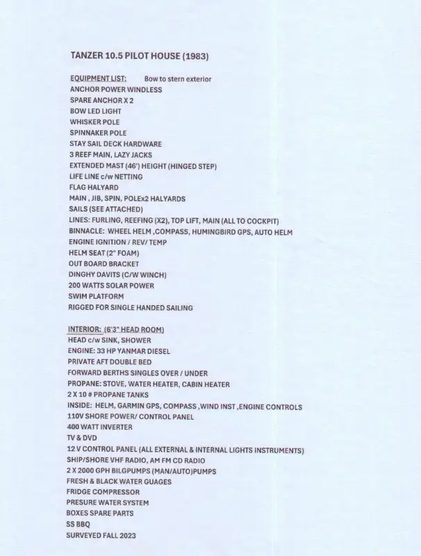 10.5M PILOT HOUSE TANZER SAIL BOAT in Sailboats in Owen Sound - Image 2