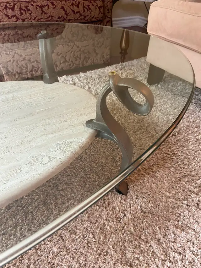Exquisite Glass Coffee with marble shelf and 2 End Tables62863270251267121