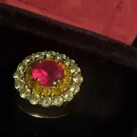 Ruby, Yellow Sapphire & Moissanite ring