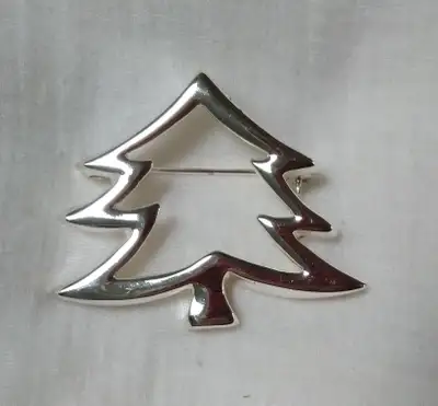 Vintage 90's Christmas Tree Pin Brooch with Silver tone plating, View more