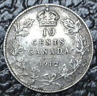 OLD CANADIAN COIN 1912 - 10 CENTS - .925 SILVER - George V