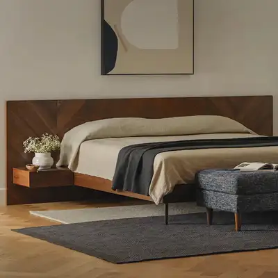 Article Nera King Low Profile Bed With Nightstands Set - Walnut, View more