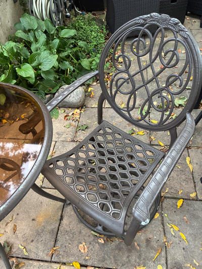 Metal Patio Bistro set with 2 swivel chairs, View more