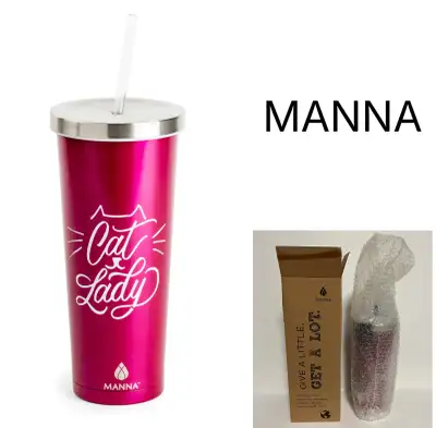 MANNA - NWT - 24OZ PINK CAT LADY STAINLESS STEEL CHILLY TUMBLER, View more