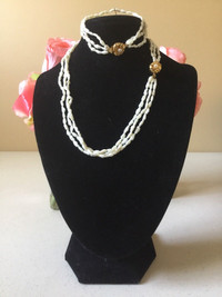 NATURAL WHITE RIVER PEARL NECKLACE 16” AND BRACELET 7 1/2”