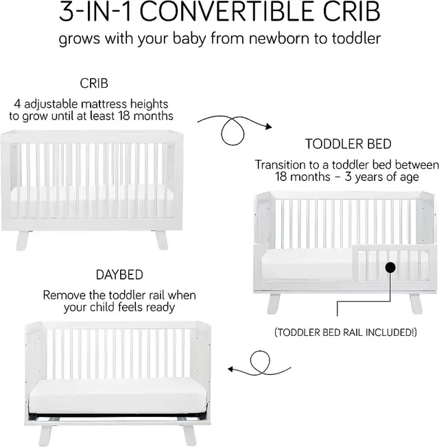 Babyletto Hudson 3-in-1 Convertible Crib White in Cribs in City of Toronto - Image 5