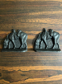 Antique Cast Metal Grazing Cowboy Horse Bookends from 1920's