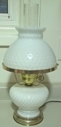Vintage Antique White Milk Glass Hobnail Hurricane Lamp