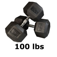 New Hex Rubber Dumbbell - 100lbs