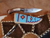 Hand made Knife with Decorated Leather Case