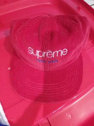 Supreme New York Red corduroy limited edition mint hat. $90. Vintage Pepsi scarf $10 Check out my ot...