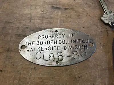 RARE SOLID BRASS BORDEN'S TAG WALKERSIDE DIVISION, View more