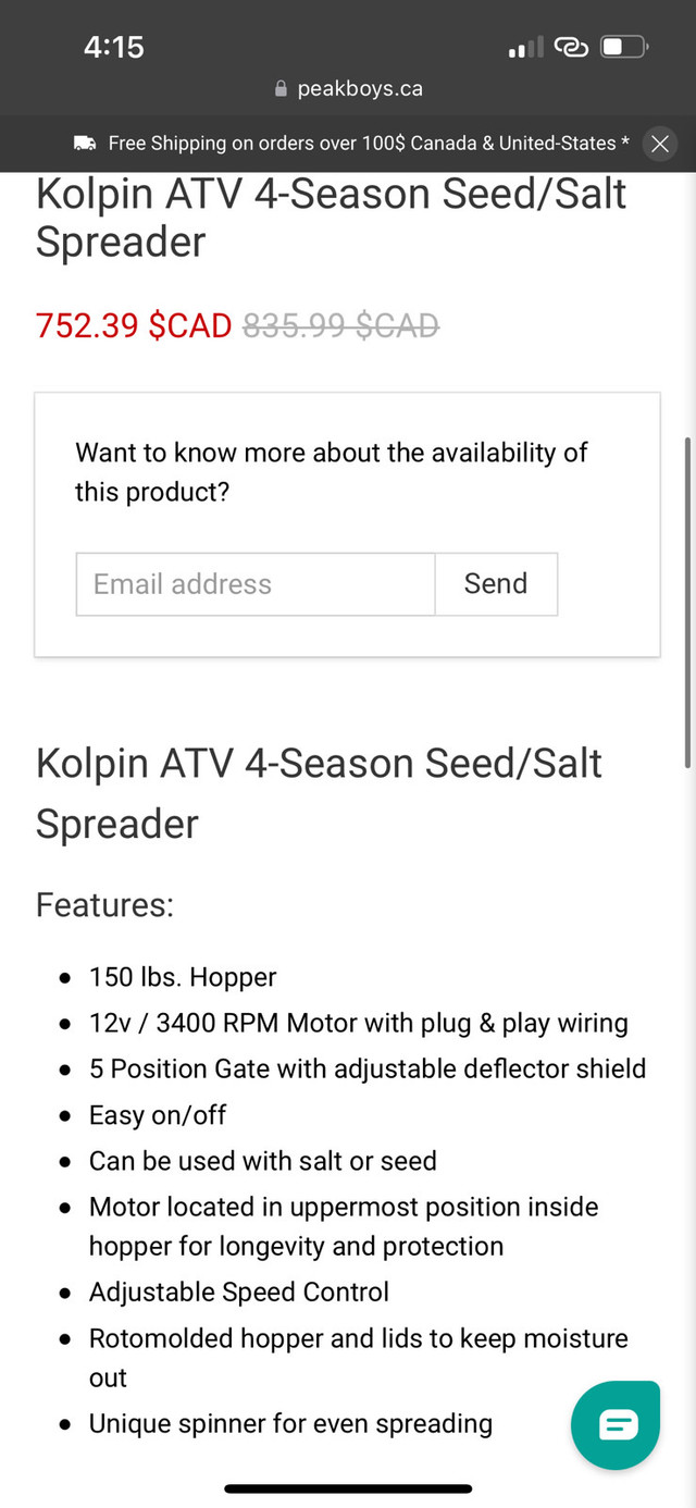 Kolpin atv 4-season seed/salt spreader  in Other in Edmonton - Image 2