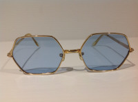 SWANK HEXAGON POWDER BLUE GLASS LENS SUNGLASSES (1960's)