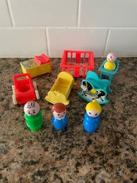 Vintage Fisher Price Play Family Baby Nursery Set-Little People