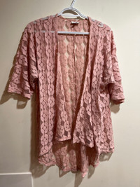 Pink lace short sleeve kimono sz S