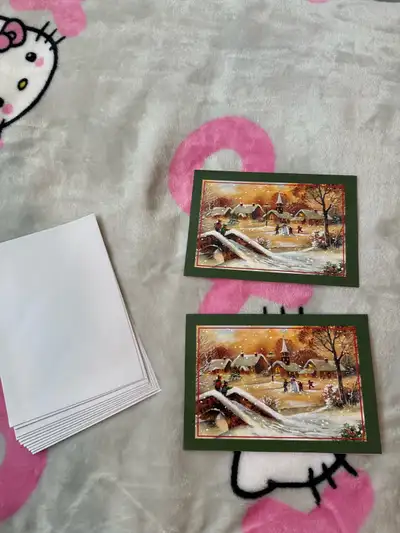 2 holiday winter snow Christmas cards + envelopes, View more