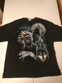 Men's Native American Skull Wolf Moon T-Shirt XL