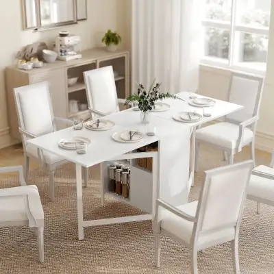 Multi-use Foldable Table with Hideaway Shelves, Drop Leaf Table , View more