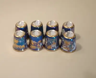 Vintage Sutherland Hand Painted Porcelain Thimble Collection Nativity of Jesus - set of 8 with wall...