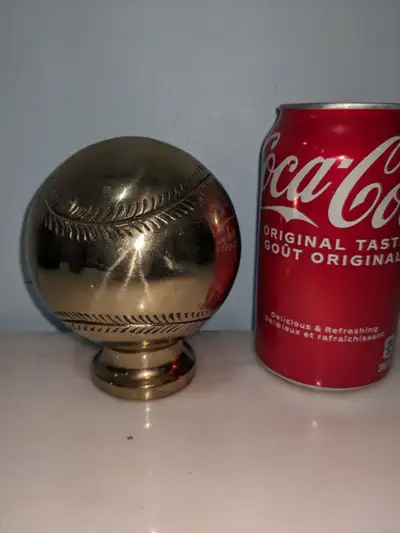 Vintage heavy brass baseball piggy coin bank, View more