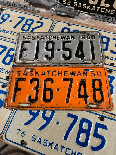 1948 and 50 Saskatchewan farm license plates $35 each. Phone or text if interested 306-960-2052 chec...