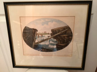 Antique Two Coloured Lithograph of Chaudiere Falls River Ottawa
