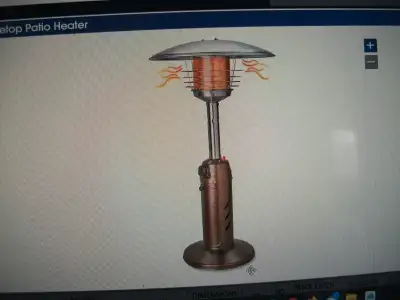 Heats up to 30 sq. ft.    Textured steel bronze finish.    Tip, View more