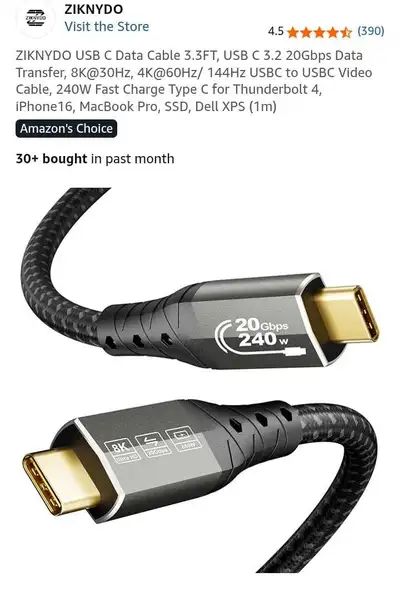 USB C to USB C High Speed Cable (240 Watt), View more