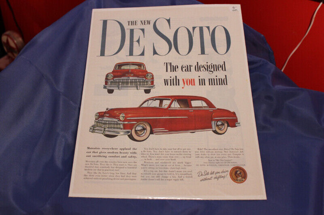 1949 De Soto Custom 4 Door Original Ad dans Art et objets de collection  à Calgary