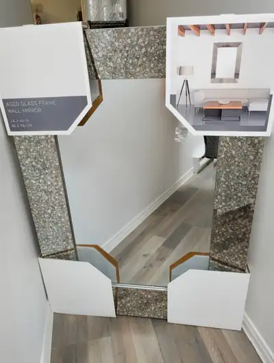 Beautiful LARGE Aged Glass Frame Wall Mirror, View more