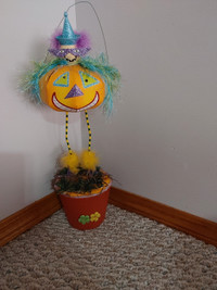 Metal pumpkin in pot Halloween decoration