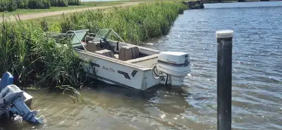 Aluminum open bow Blue Fin boat with a healthy VRO 120 HP Johnson outboard. Either a 16 or 18 foot....
