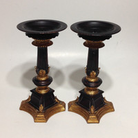 Set of 2 Metal Candle Holders ~ Brown & Gold